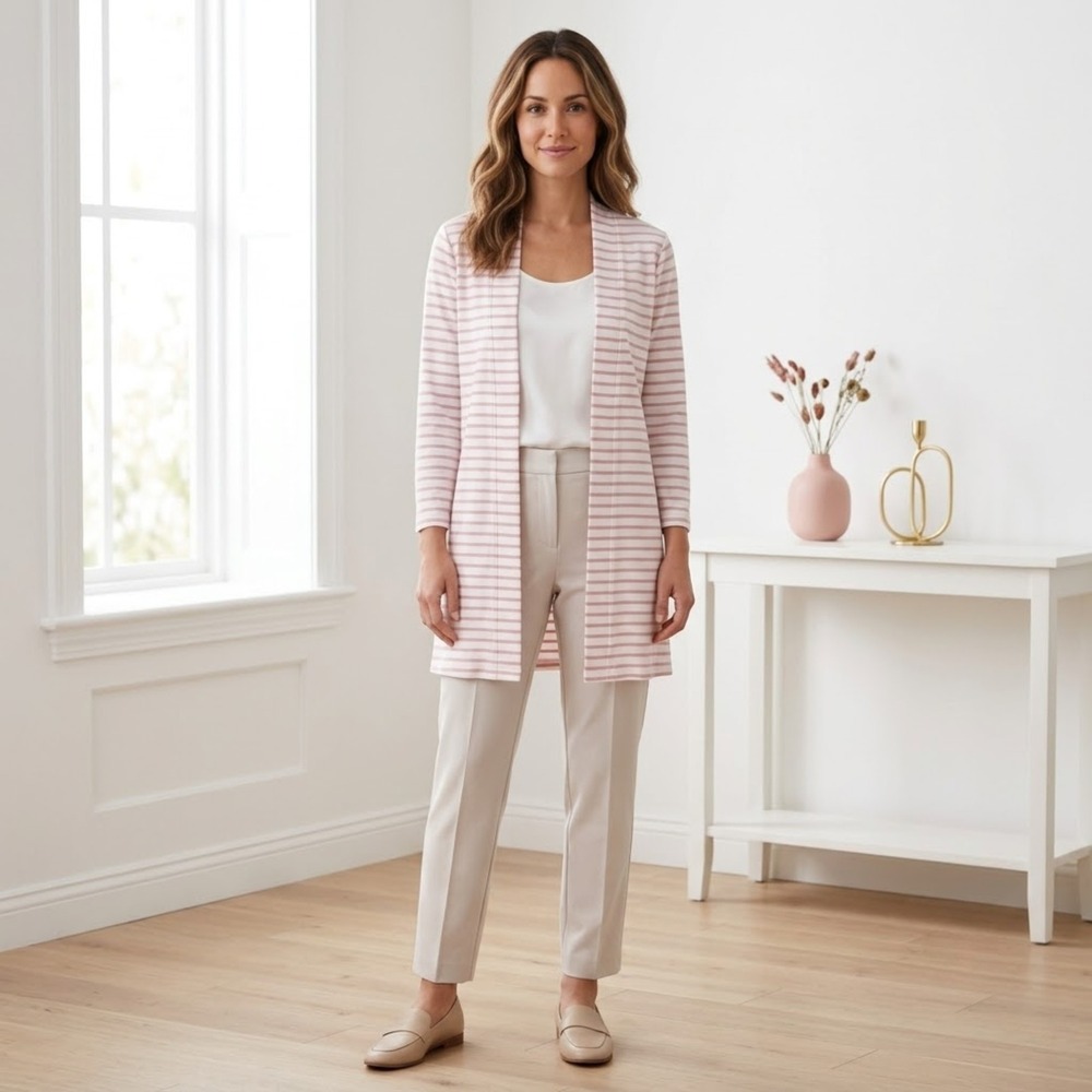New Day Cardigan Women XS Pink Striped Open Front Lightweight Soft Layering New - Picture 4 of 8
